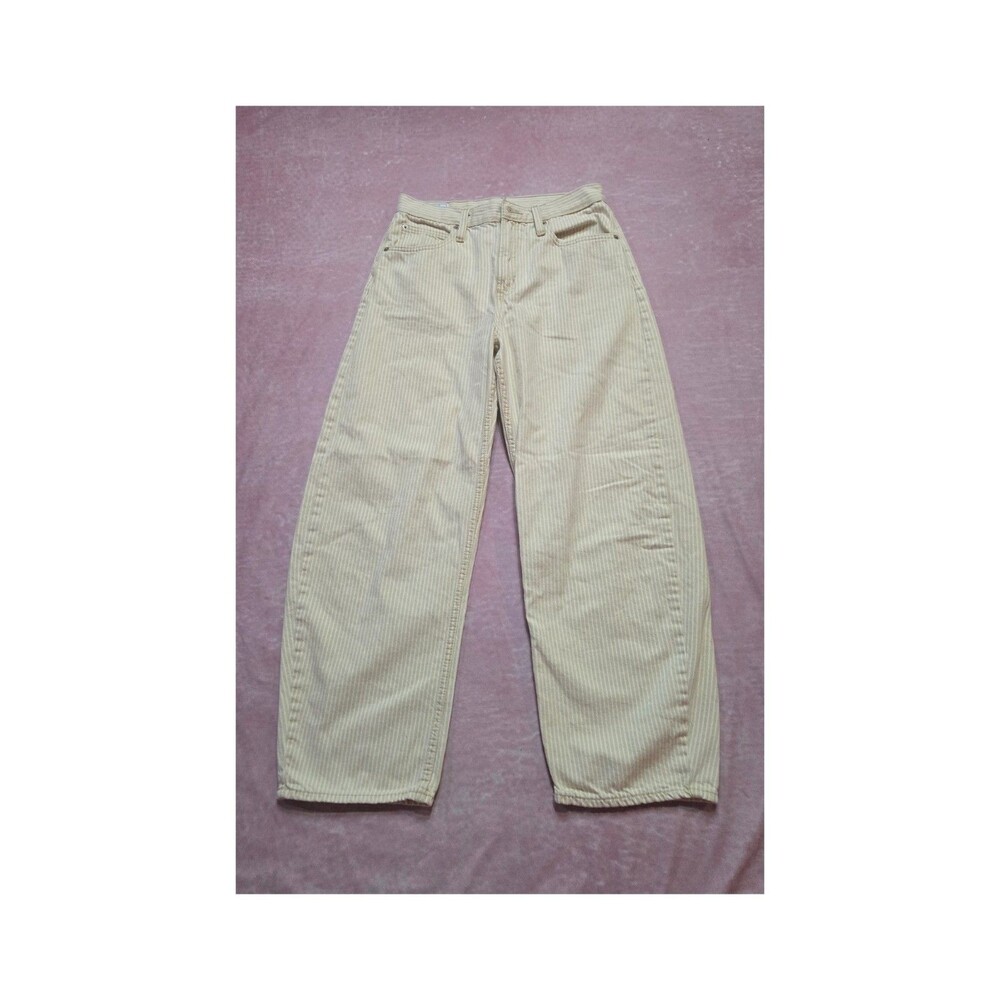 GAP High Rise Beige Striped Barrel Jeans Size 8 29x29"
